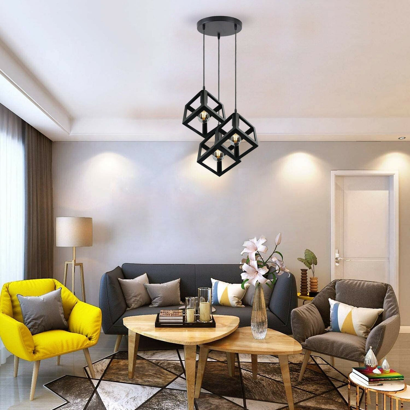 3 Cluster Pendant Light in Black Square Shape -3