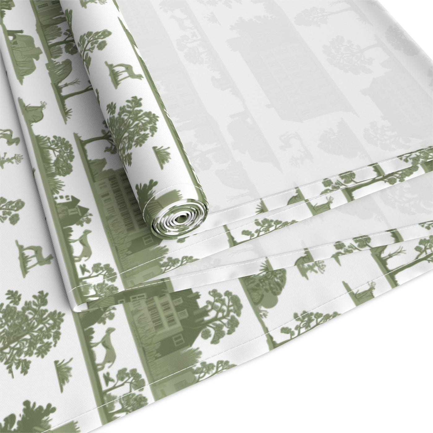 Green Toile French Country Pattern Table Runner - CEZBE