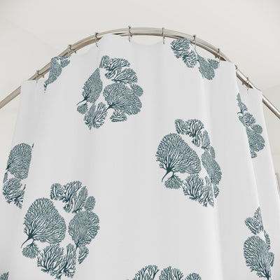 Teal Corals Pattern Navy Blue Shower Curtains - CEZBE