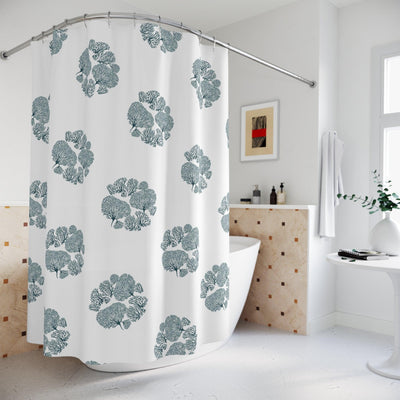 Teal Corals Pattern Navy Blue Shower Curtains - CEZBE