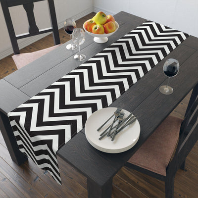 Elegant Black and White Stripe Table Runner - CEZBE