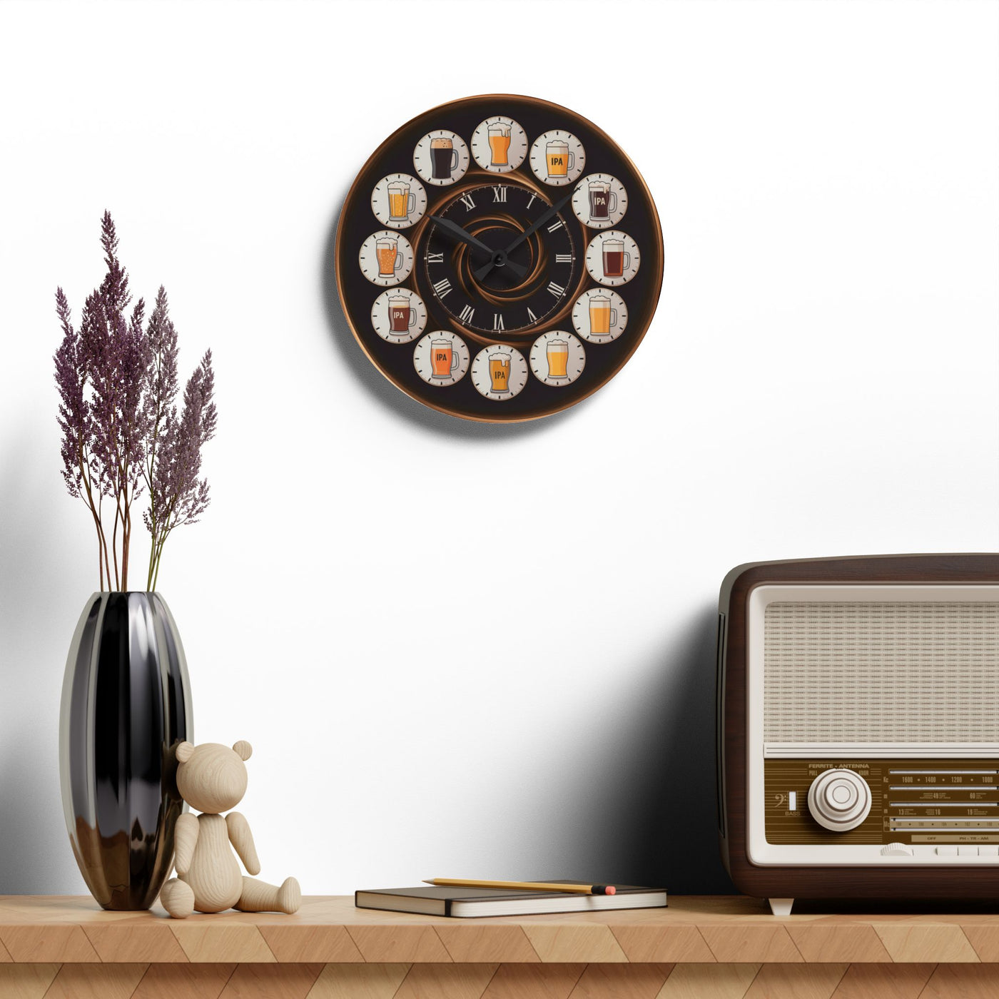 Beer O'clock Pub Wall Clock Office Decor Man Cave