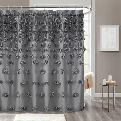 Farmhouse Shower Curtain with Handmade Bow Ties 72''x72'' - CEZBE
