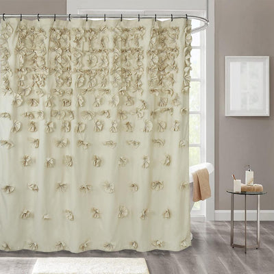 Farmhouse Shower Curtain with Handmade Bow Ties 72''x72'' - CEZBE