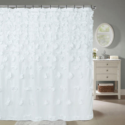 Farmhouse Shower Curtain with Handmade Bow Ties 72''x72'' - CEZBE