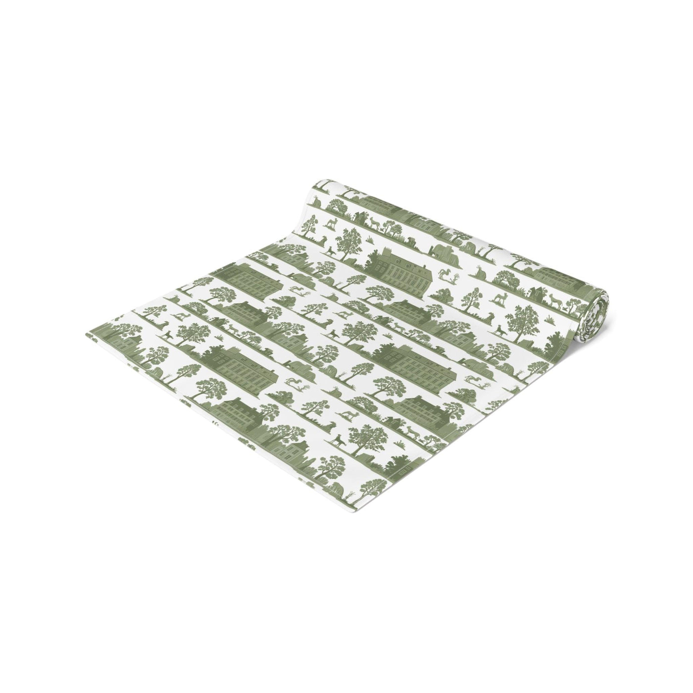 Green Toile French Country Pattern Table Runner - CEZBE