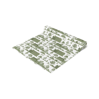 Green Toile French Country Pattern Table Runner - CEZBE