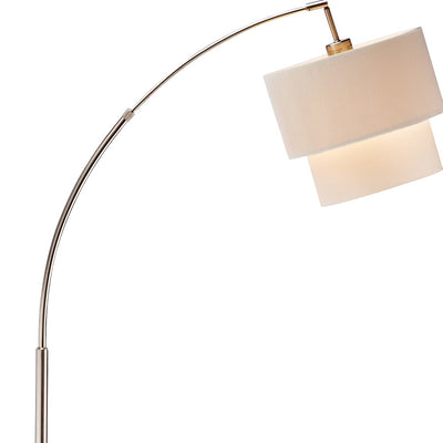 71" Silver Adjustable Arched Floor Lamp With White And Natural Fabric Drum Shade-4