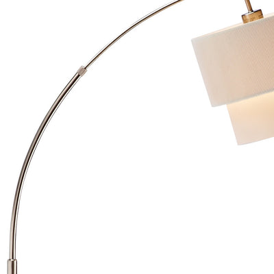 71" Silver Adjustable Arched Floor Lamp With White And Natural Fabric Drum Shade-5