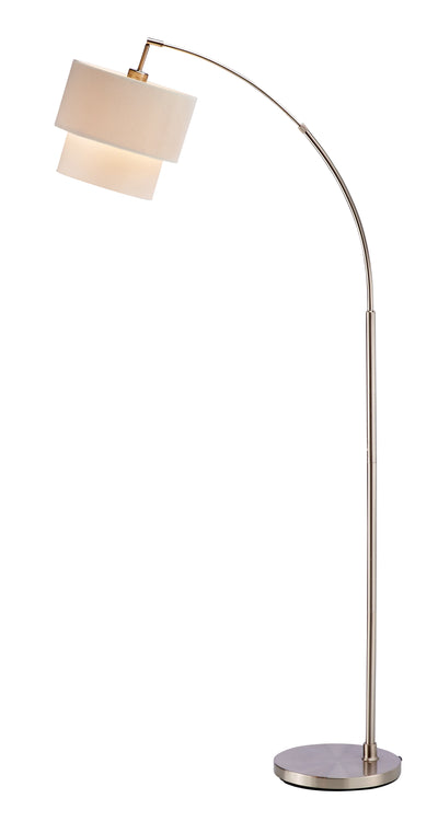 71" Silver Adjustable Arched Floor Lamp With White And Natural Fabric Drum Shade-7