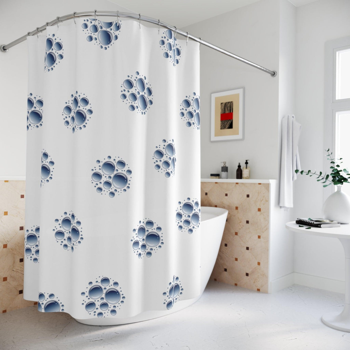 Bubble Blue White Shower Curtains - CEZBE