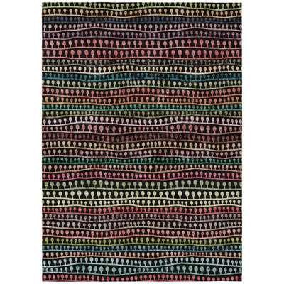 5' X 8' Black Green And Gold Striped Washable Indoor Outdoor Area Rug