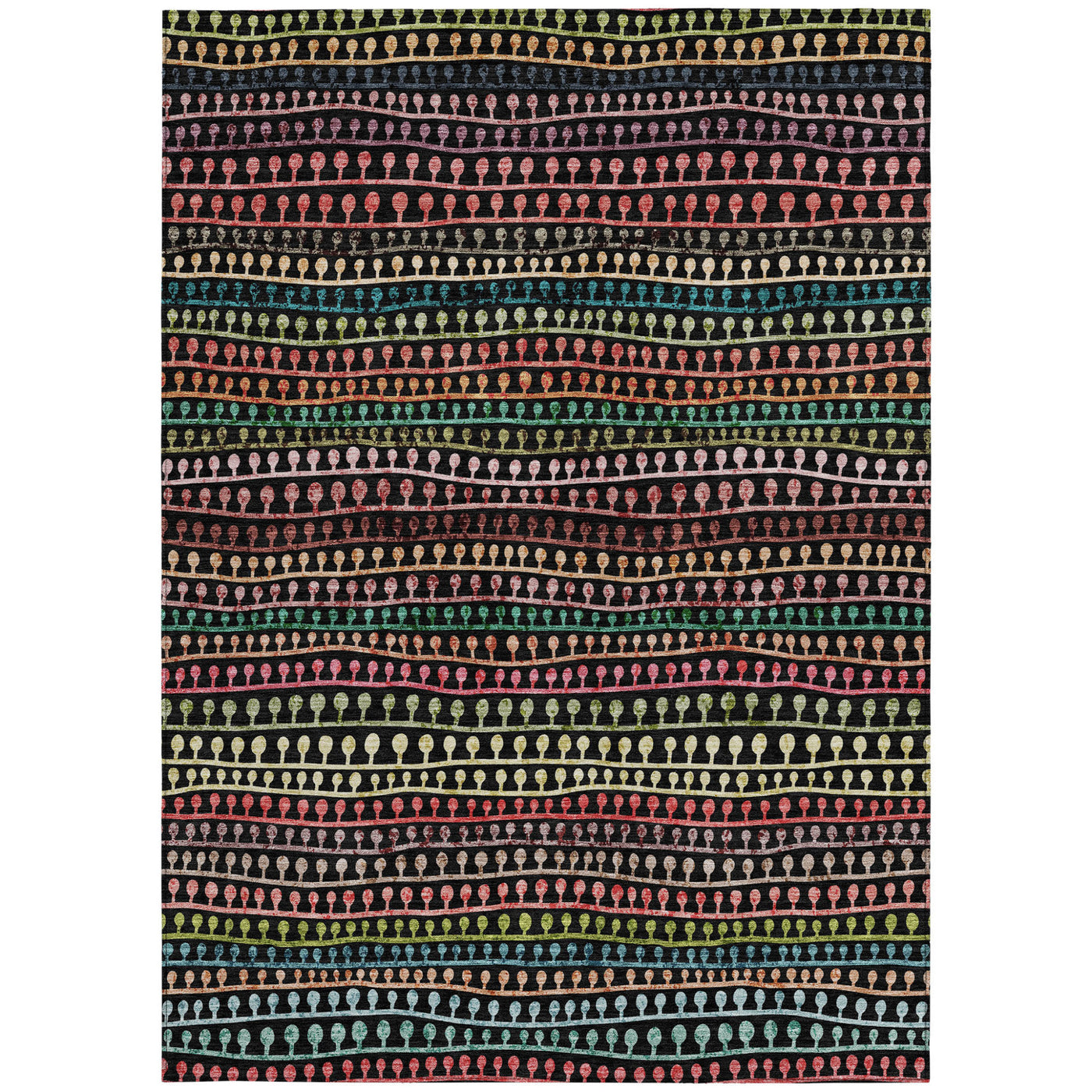 5' X 8' Black Green And Gold Striped Washable Indoor Outdoor Area Rug