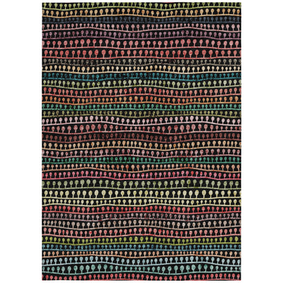 5' X 8' Black Green And Gold Striped Washable Indoor Outdoor Area Rug