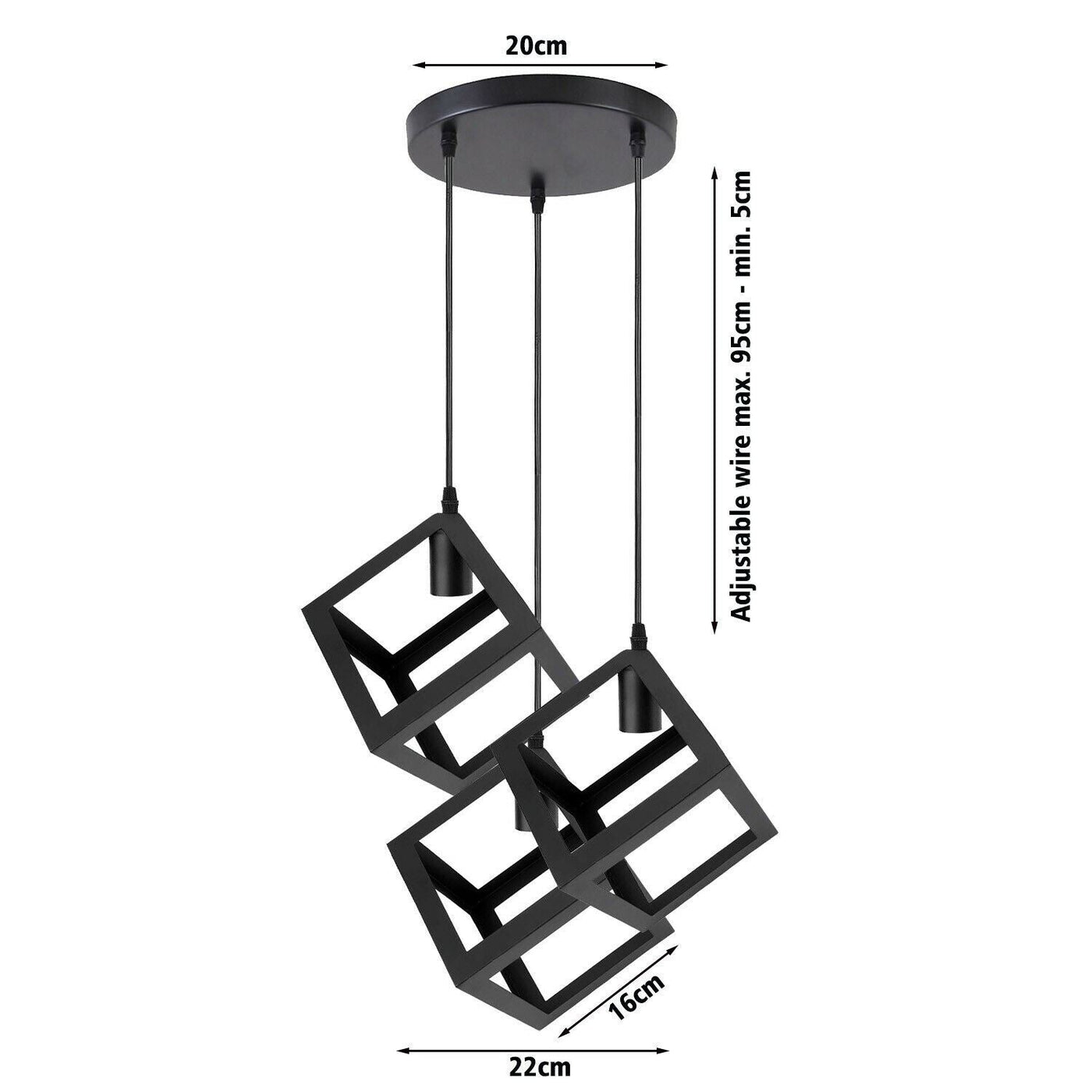 3 Cluster Pendant Light in Black Square Shape -2