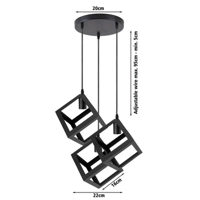 3 Cluster Pendant Light in Black Square Shape -2