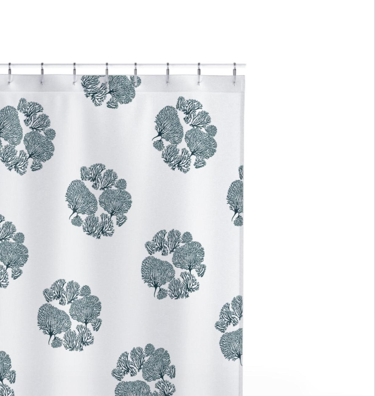 Teal Corals Pattern Navy Blue Shower Curtains - CEZBE
