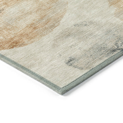 8' Beige Khaki And Ivory Round Abstract Washable Indoor Outdoor Area Rug