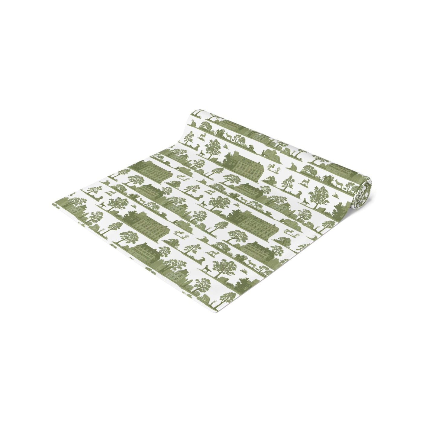 Green Toile French Country Pattern Table Runner - CEZBE