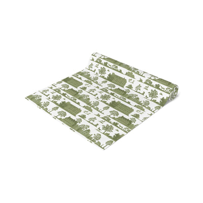 Green Toile French Country Pattern Table Runner - CEZBE