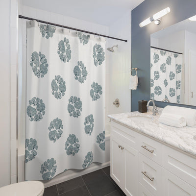 Teal Corals Pattern Navy Blue Shower Curtains - CEZBE