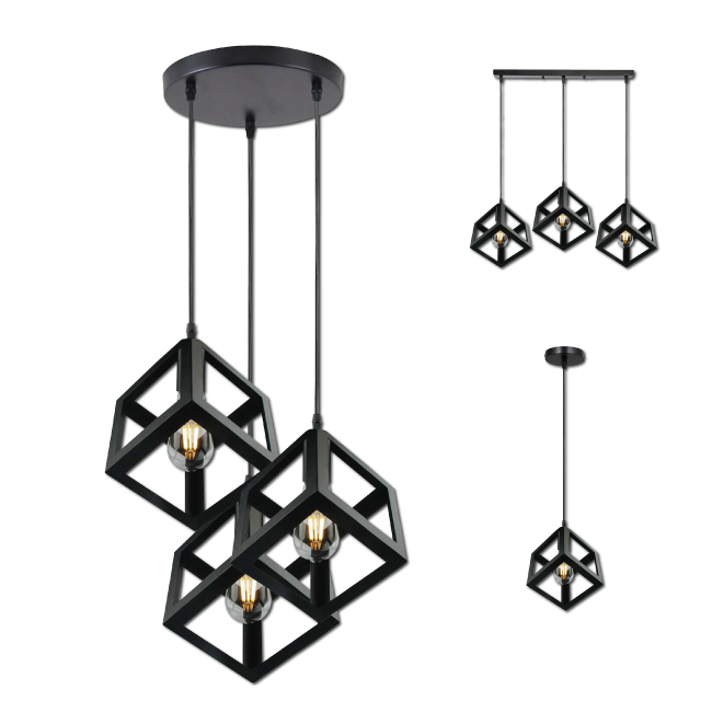3 Cluster Pendant Light in Black Square Shape -4