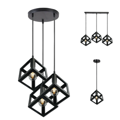 3 Cluster Pendant Light in Black Square Shape -4