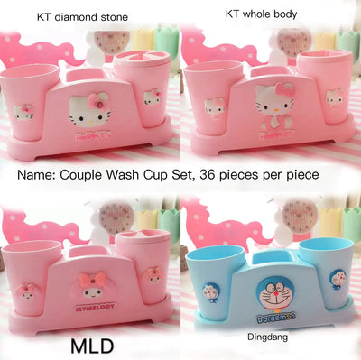 Cartoon Cat Toothbrush and Mug Set with Holder