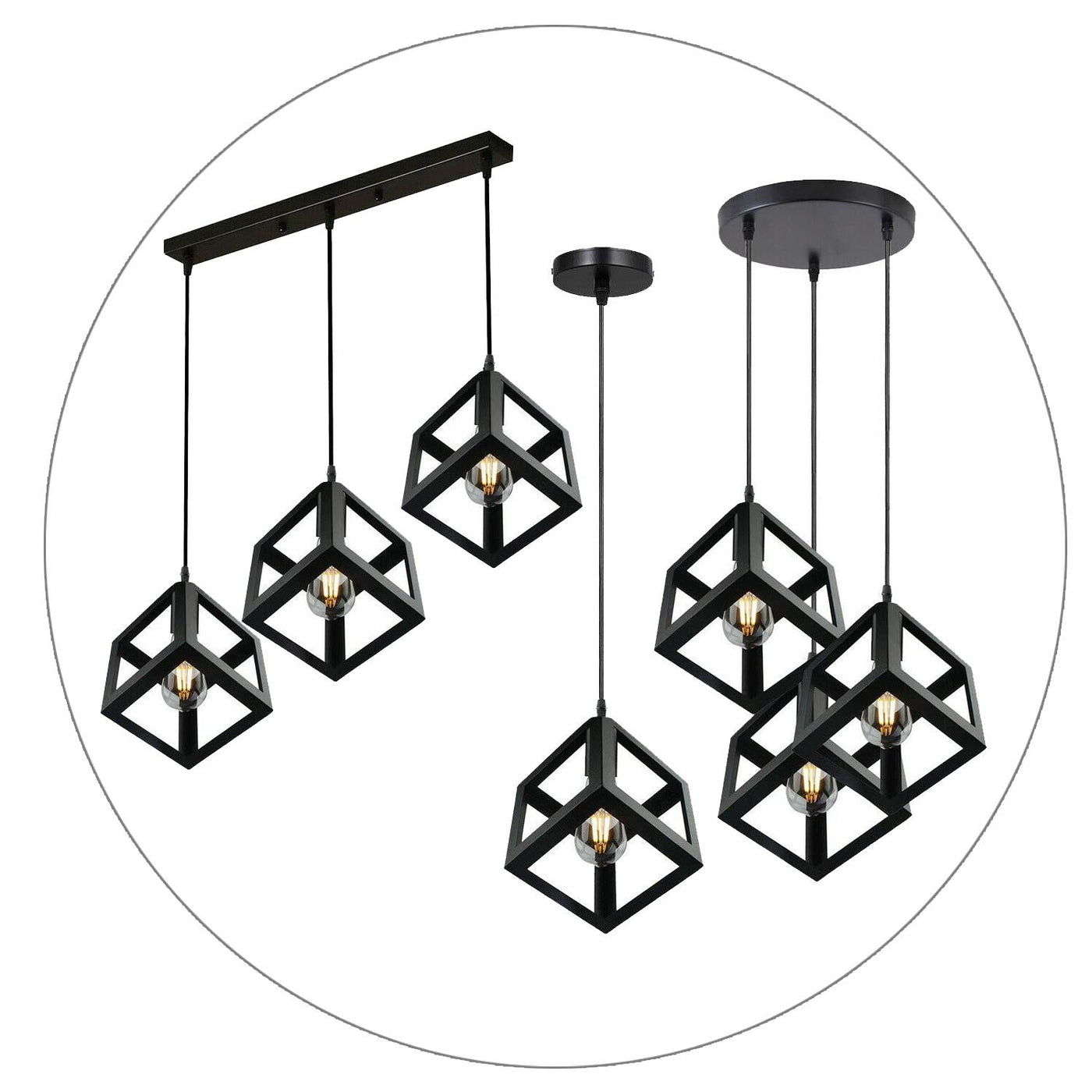 3 Cluster Pendant Light in Black Square Shape -1