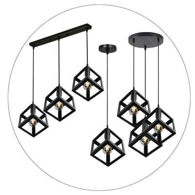 3 Cluster Pendant Light in Black Square Shape -1