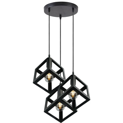 3 Cluster Pendant Light in Black Square Shape -6