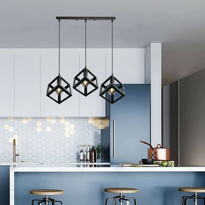 3 Cluster Pendant Light in Black Square Shape -0