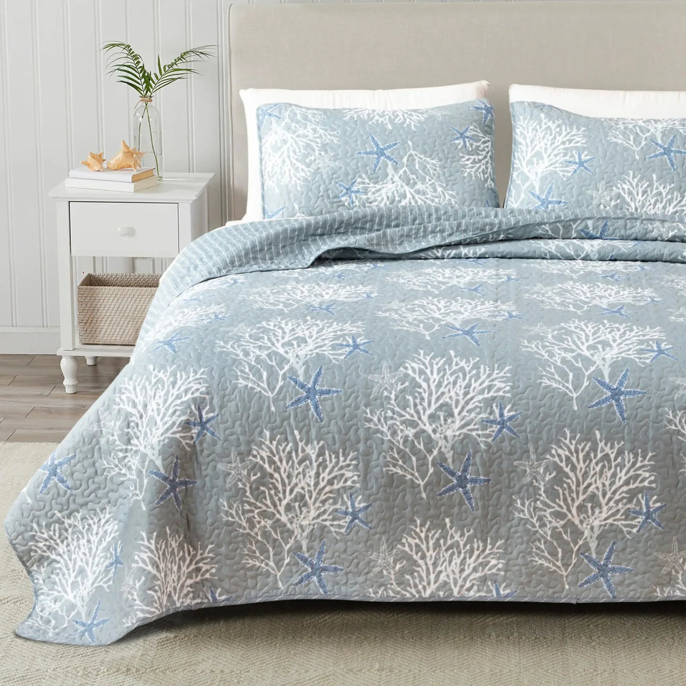 Queen Summer Coastal Quilt Bedding Set