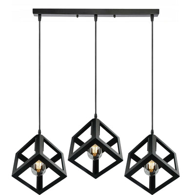 3 Cluster Pendant Light in Black Square Shape -7