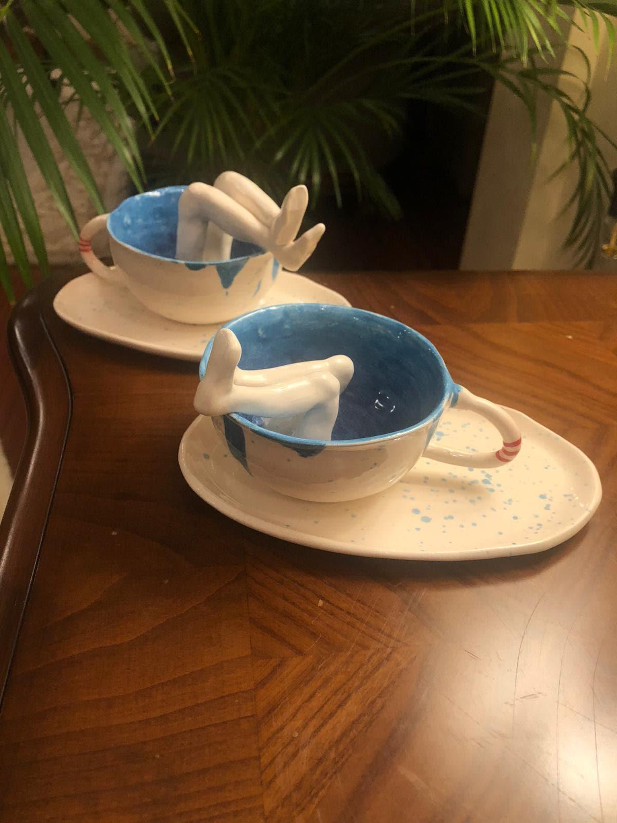 Ceramic Coffee Mug, 2 pcs-Happy Feet - CEZBE