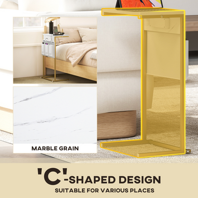 HOMCOM C-Shaped Side Table with Charging Station