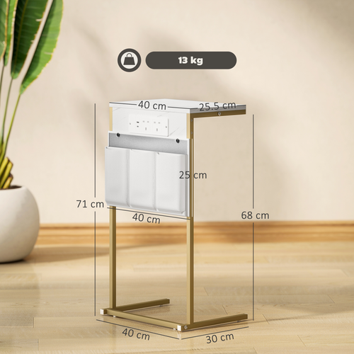 HOMCOM C-Shaped Side Table with Charging Station