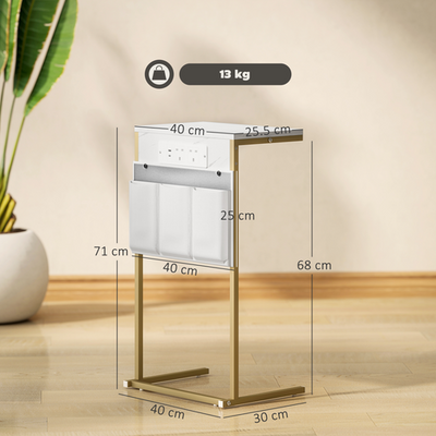 HOMCOM C-Shaped Side Table with Charging Station