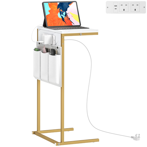 HOMCOM C-Shaped Side Table with Charging Station