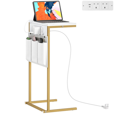 HOMCOM C-Shaped Side Table with Charging Station